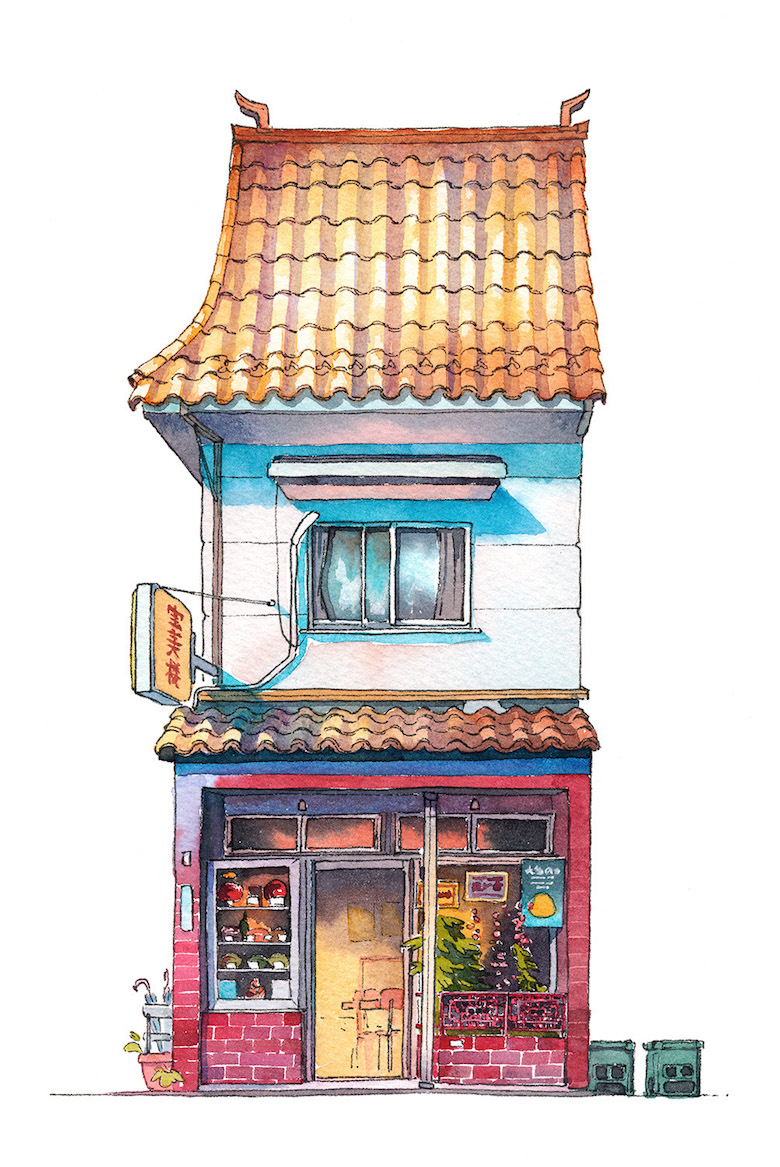 Japanese private shops nostalgically drawn by a Polish illustrator